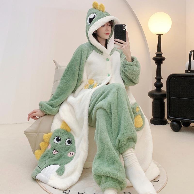 冬季珊瑚绒睡袍女加绒加厚情侣睡衣女加大码200斤胖mm中长款浴袍