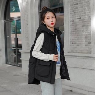 秋冬季新款女时尚感连帽羽绒棉服背心马夹外套宽松百搭外穿棉马甲