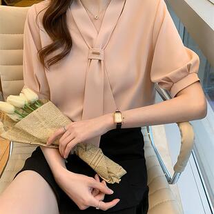 雪纺衬衫 2025夏季 上衣夏季 新款 女气质职业白领OL工作服衬衣 短袖