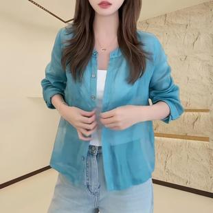 纽扣开衫 新款 时尚 上衣 衬衣显瘦百搭薄款 衬衫 港风翻领长袖 女士夏季