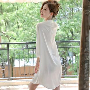 冰丝睡裙夏季带胸垫睡衣女性感男友风衬衫高级夏天大码真丝家居服