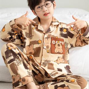 家居服夏 男孩2025新款 男童睡衣春秋纯棉长袖 儿童可爱卡皮巴拉套装