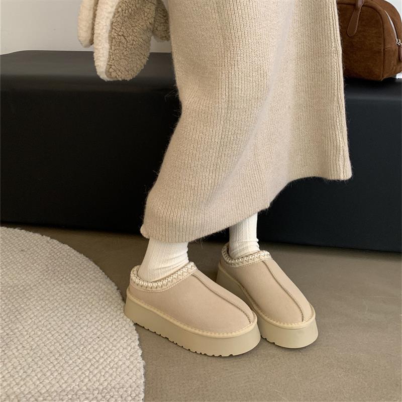 皮毛一体厚底增高雪地靴女2025年新款冬季加绒加厚棉鞋包头半拖鞋