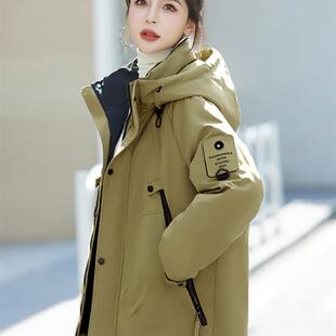 派克服羽绒服女款2025秋冬新款短款女士冲锋衣轻薄棉衣白鸭绒外套