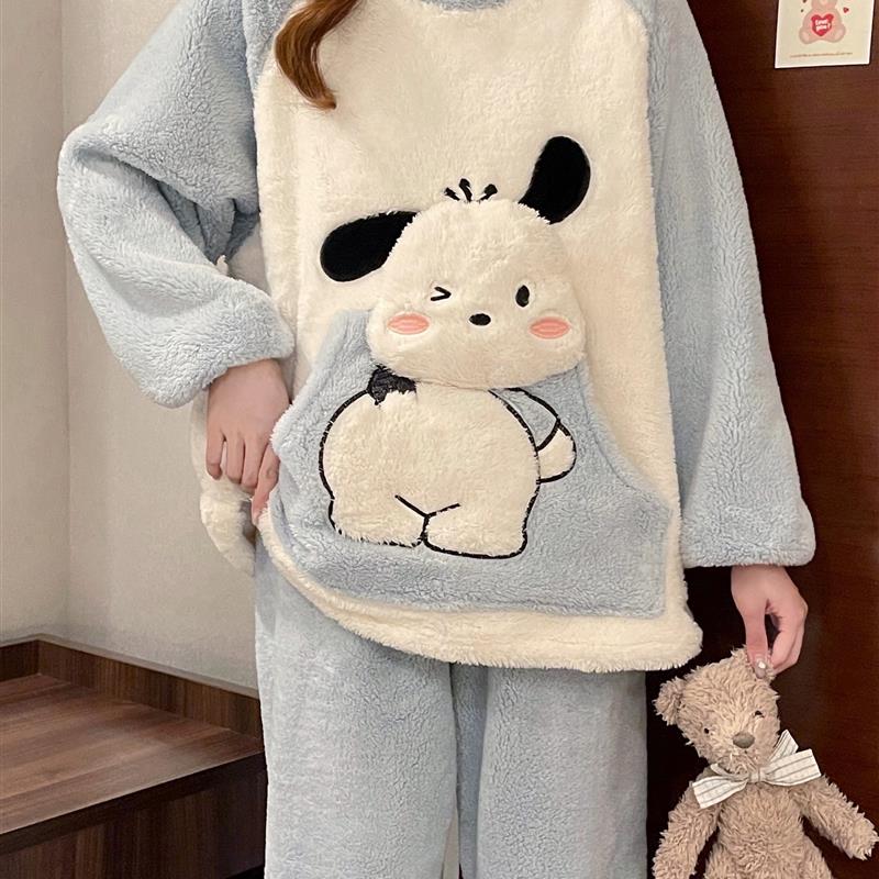 卡通法兰绒秋冬季睡衣女2025年新款加绒加厚可爱珊瑚绒家居服套装