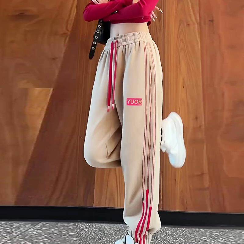 欧货卫裤女条纹拼接束脚运动裤2025春季新款百搭宽松休闲哈伦裤子,女装/女士精品,卫裤,淘宝优惠券,粉丝福利购,淘宝优惠卷