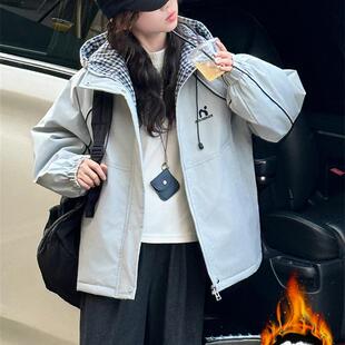 女童夹棉外套秋冬款2025新款初中生加厚上衣中大童深秋二棉冲锋衣