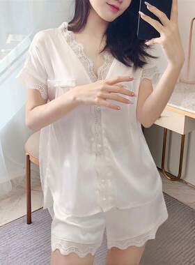 桑蚕丝真丝睡衣女2026年新款夏季性感蕾丝花边短袖短裤家居服套装