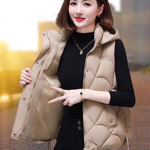 羽绒棉马甲女2025年秋冬季新款休闲洋气爆款连帽短款马夹上衣外套