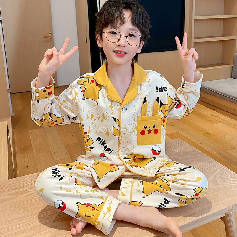 纯棉儿童睡衣春秋季男童宝宝长袖薄款青少年中大童全棉家居服套装