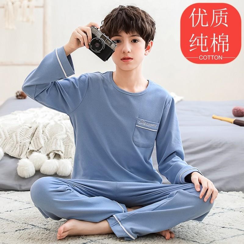 男童睡衣纯棉春秋款中大童男孩长袖空调服小孩秋季休闲家居服套装