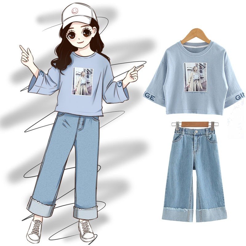 女大童阔腿裤套装春秋季新款学生韩版女孩牛仔裤+上衣两件套宽松|msdalam kategori Butik wanita / wanita, menetapkan/pakaian seragam pelajar/seragam kerja, saman sukan Leisure - dari Buy2taobao.com untuk memberikan perkhidmatan ejen Taobao profesional membeli