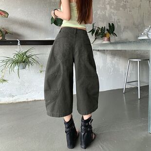 弯刀七分牛仔裤女2026夏季新款设计感宽松休闲阔腿裤夏天薄款中裤