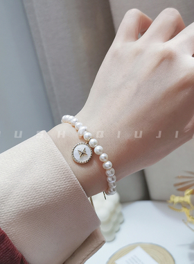 法式天然淡水珍珠手链女抽拉式