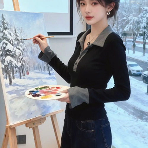 大码德绒假两件Polo领显瘦T恤