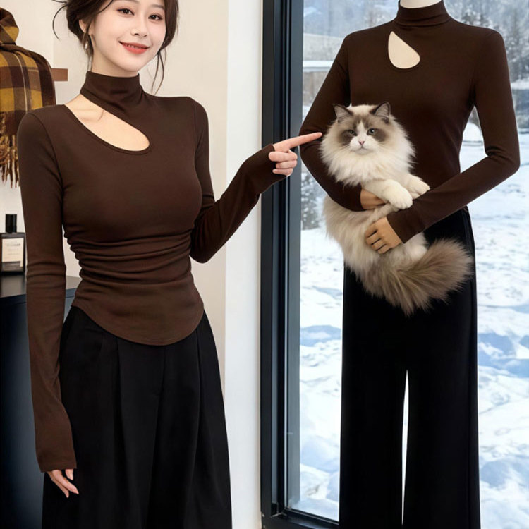 大码德绒半高领保暖修身打底T恤