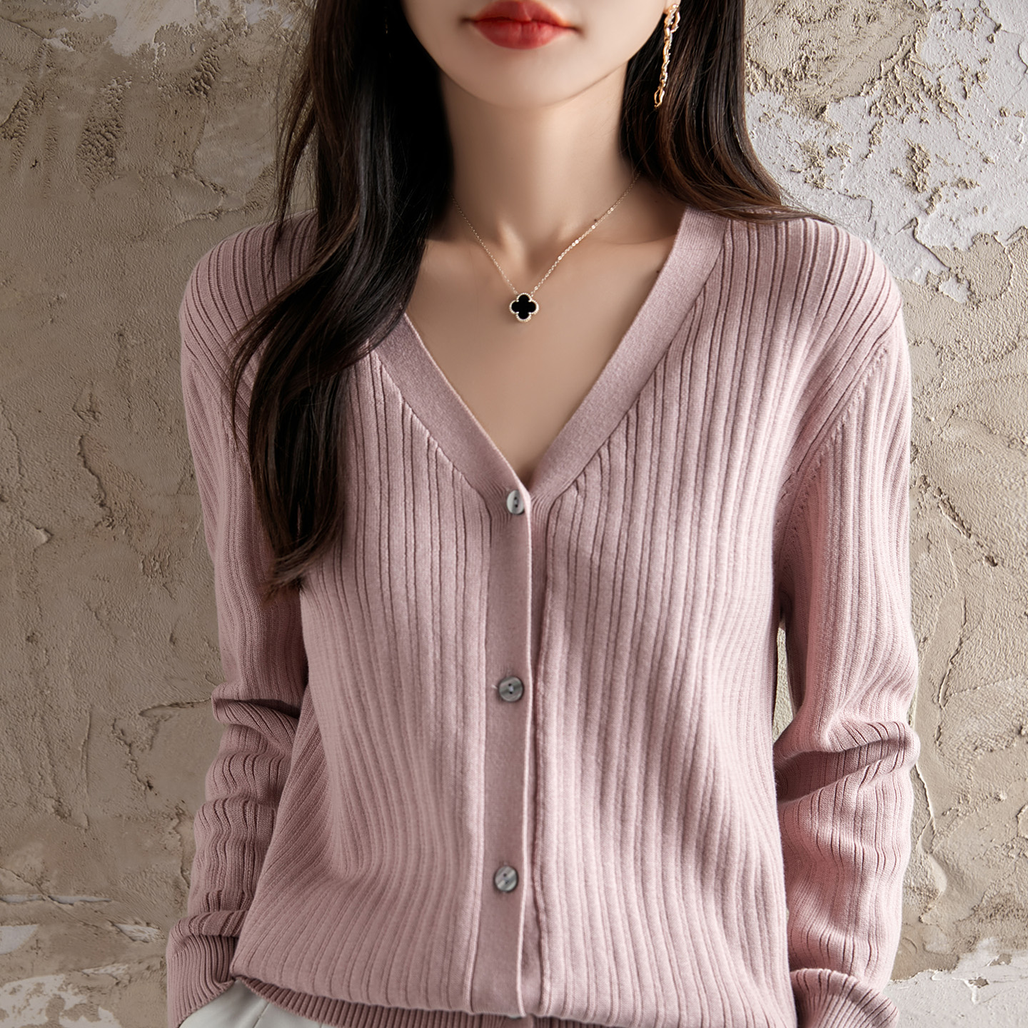 100%纯棉线长袖针织开衫