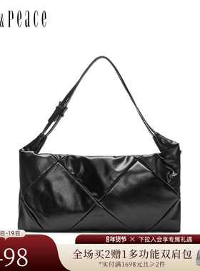 真美诗冬季新款光泽牛皮拼接菱格纹轻便通勤单肩包女12553DX4