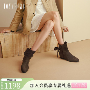 柔软羊皮复古甜美蝴蝶结时装 靴短靴子女 Joy冬新款 真美诗Miss