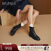 真美诗2025冬新款 羊皮简约通勤舒适圆头瘦瘦靴时装 短靴女R71B2DZ5
