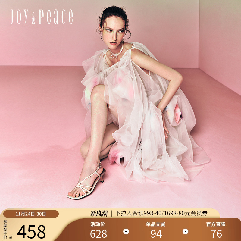 真美诗闪耀烫钻编织高跟罗马凉鞋