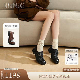 乐福鞋 小桃同款 水洗牛皮棕色复古小皮鞋 新款 女 真美诗自由之歌秋季