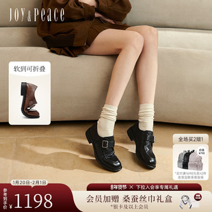 小桃同款真美诗自由之歌秋季新款水洗牛皮棕色复古小皮鞋乐福鞋女