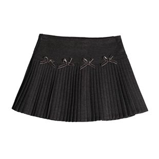 辣妹黑色蝴蝶结百褶半身裙女高腰A字显瘦短裙学院风ins 蚀月镜