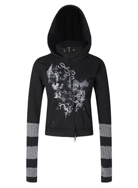 y2k轻亚文化上衣条纹毛织袖拼接连帽卫衣女秋冬设计感斜拉链外套