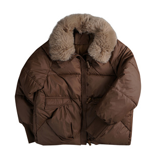 加厚保暖棉衣面包服外套潮牌 美拉德咖色毛领棉服女冬季 蚀月镜