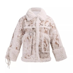 y2k古早轻亚羊羔毛翻领棉衣女冬加厚保暖毛绒棉服外套 蚀月镜