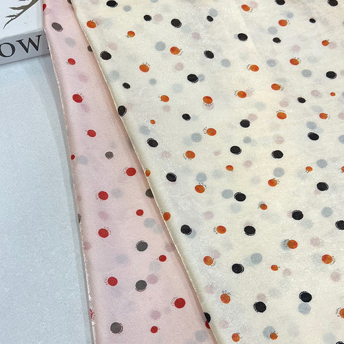 双色彩色波点人丝浮光锦印花面料 服装发圈玩偶森系花布手工DIY布