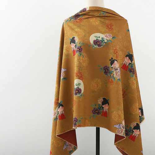 重磅龟纹提花印花面料  旗袍汉服连衣裙服装面料  古风仕女印花布