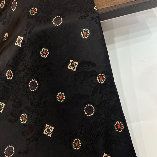 复古宝相花全人丝香云纱印花面料 国风旗袍裙装包包汉服女装花布