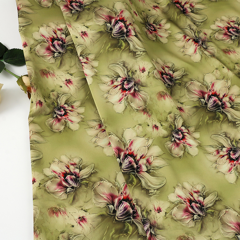 水仙月染香绡香云纱醋酸缎 中老年女装旗袍服装面料 碎花印花布