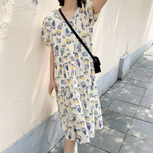 蛋糕连衣裙女夏中长款 新款 气质显瘦裙子 夏季 网红裙泡泡袖