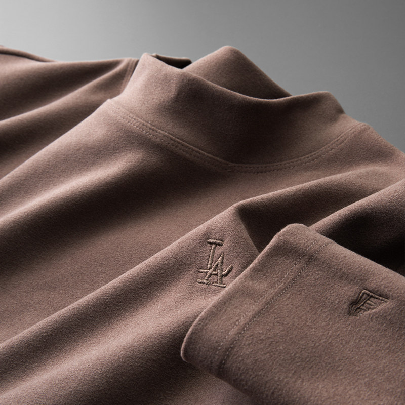 MAROLIO 독일산 최고급 양면벨벳  남성용 트렌디 브랜드 자수 하프 터틀넥 밑단 셔츠와 따뜻한 긴팔 티셔츠