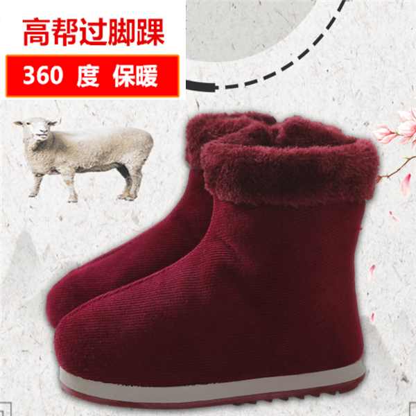 手工棉鞋高帮防滑冬季灯芯绒居家保暖短靴加绒中筒雪地靴加厚女士