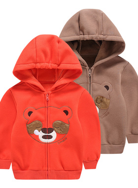 非常小鱼28753男童秋冬新款卡通拉绒长袖帽衫外衣80-120满68包邮