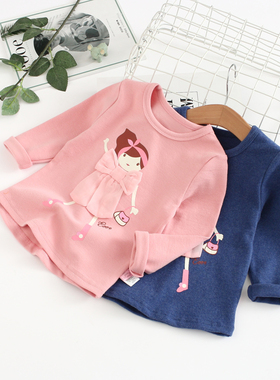 非常小鱼29688女中小童新款春秋季针织纯棉磨毛卡通T恤上衣90-130