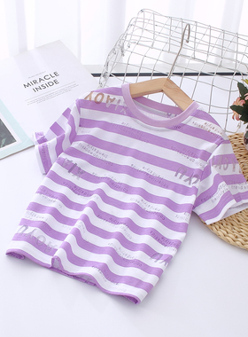 非常小鱼63248男女童新款夏装针织休闲短袖圆领T恤衫上衣100-140