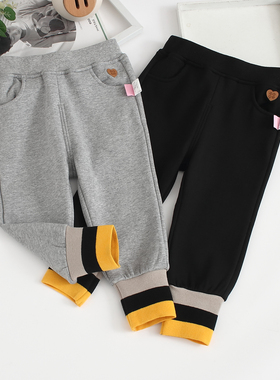 非常小鱼81780新款男女童深秋冬季复合一体绒针瘦版柔软长裤