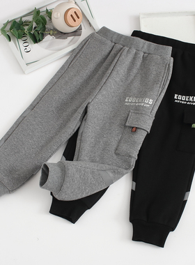 非常小鱼81705新款男童深秋冬季宽松一体绒双层工装长裤110-150