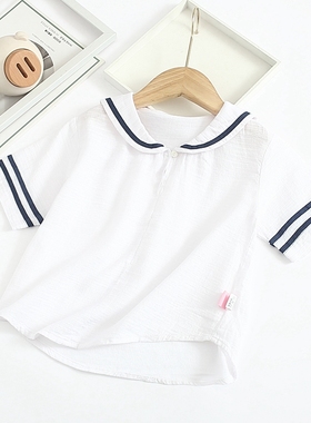 非常小鱼61368新款女童透气凉快棉麻T恤学院风短袖上衣100-140