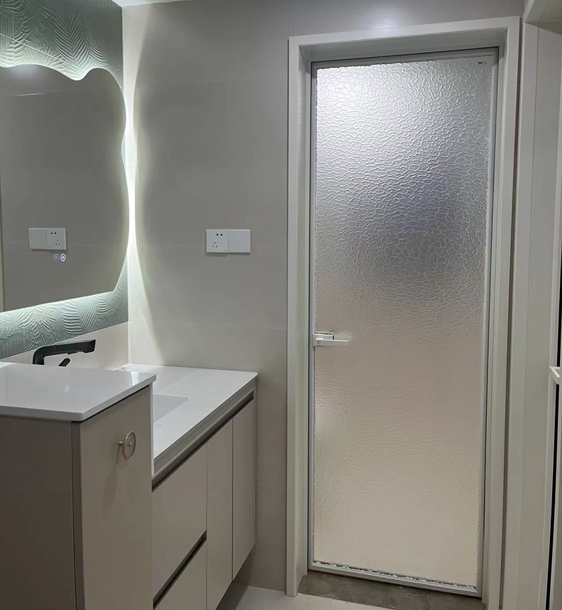 窄边平开门超白水波纹油砂玻璃厨房门窄边钛铝合金门卫生间平开门