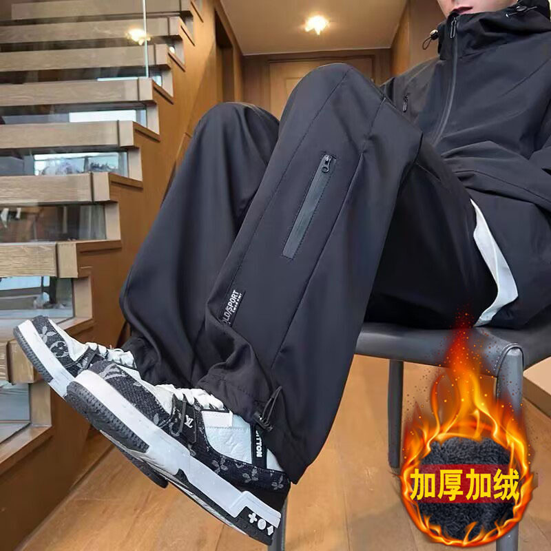 冲锋裤子男秋冬新款防风防水宽松直筒裤阔腿运动加绒大码工装长裤