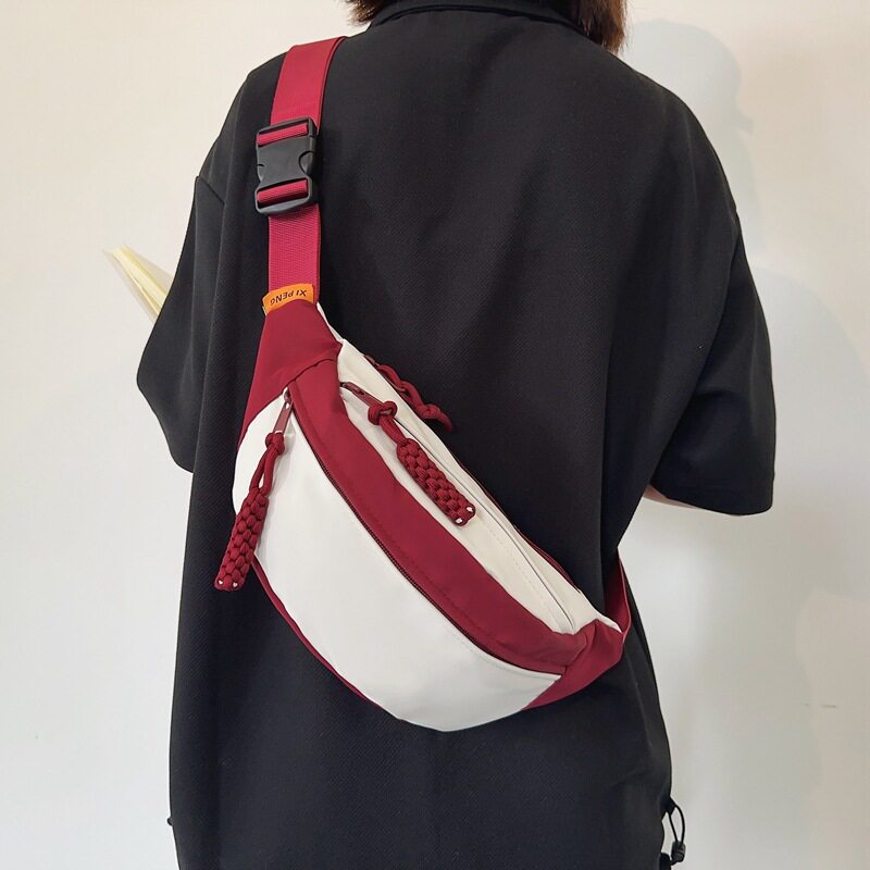 日系撞色胸包女ins休闲简约斜挎包新款学生机车运动小包百搭腰包