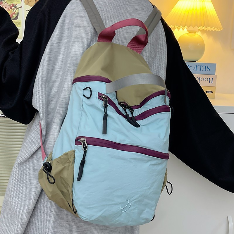 户外远足包韩国ins少女校园休闲书包双肩包女大容量登山包撞色