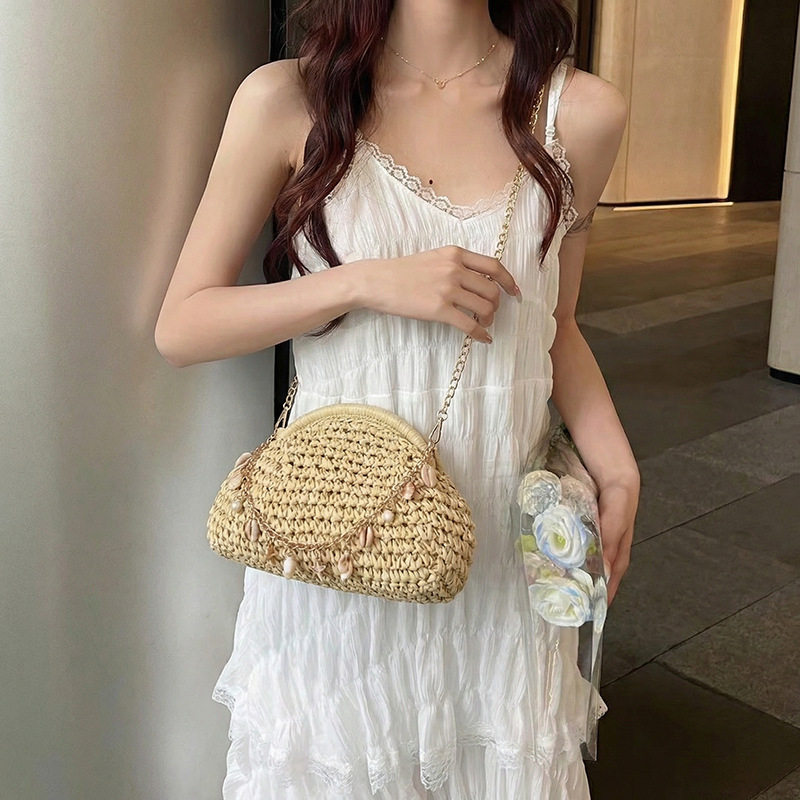 手工编制草编包包女2026新款珍珠手提内科编织包海度假单肩斜挎包