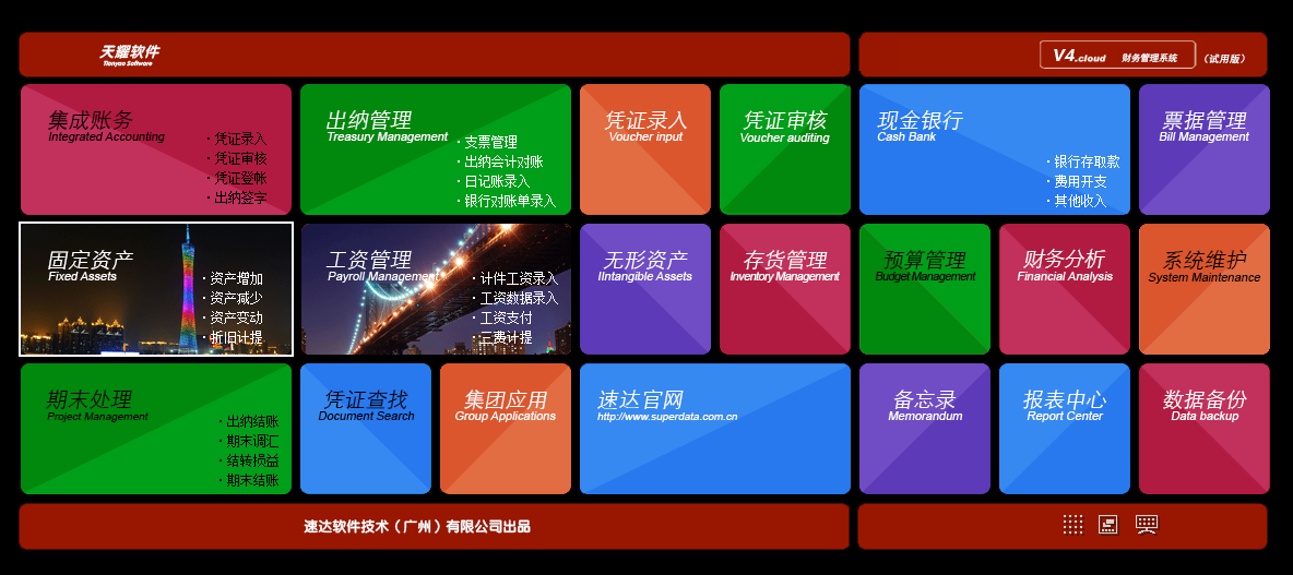 速达天耀V4.cloud财务软件固定资产预算管理期末处理永久使用